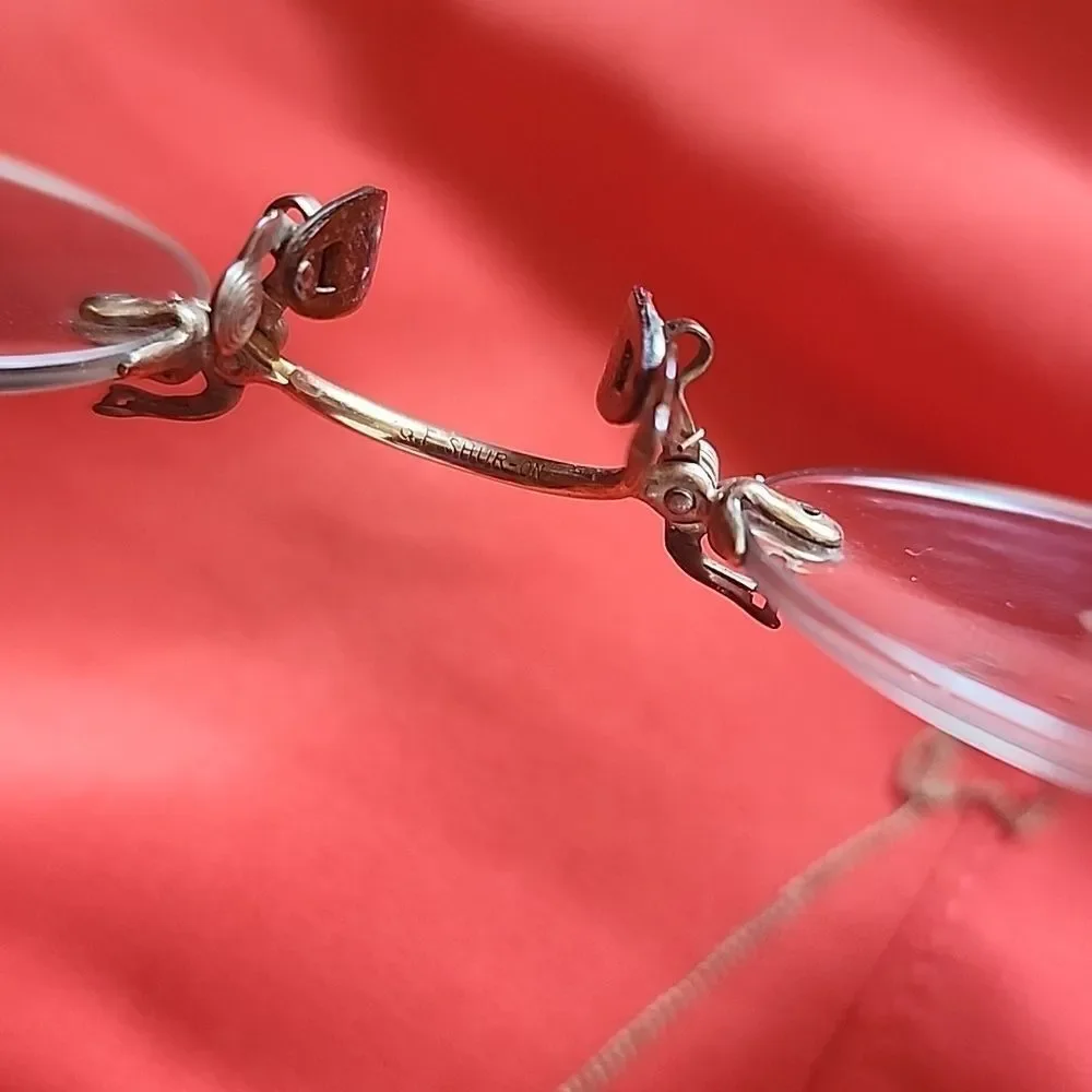Antique Victorian Ladies Pince~nez Spectacles With Gold Tone Hair Pin & Chain